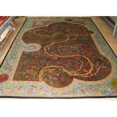 Six Meter Ghom Carpet Handmade life Tree Design All Silk