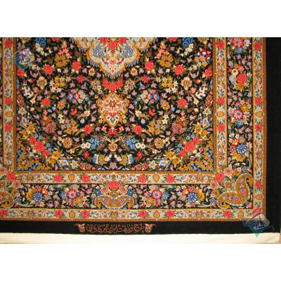 قالیچه دستباف قم تولیدی کاشانی چله و گل ابریشم 