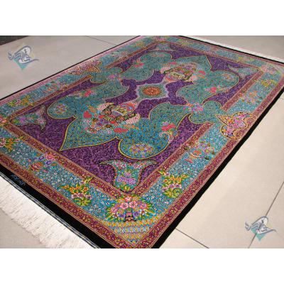Rug Qom Carpet Handmade Flower pot Design all Silk