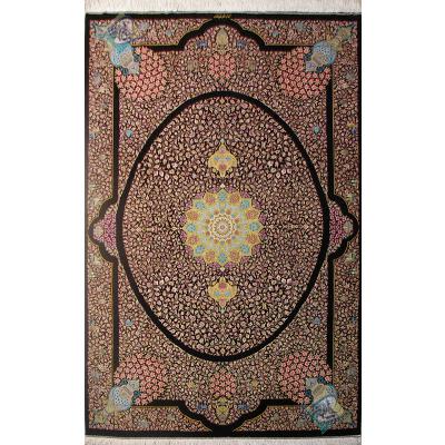 Rug Qom Carpet Handmade Tiny flower tray Design all Silk