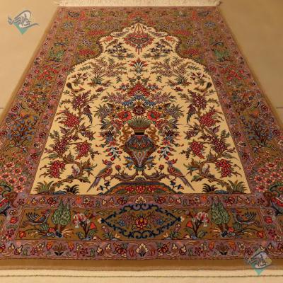 Zar-o-Nim Qom Carpet Handmade flower and bird Design