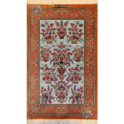 Zar-o-Nim Qom Carpet Handmade RozGard Design All Silk