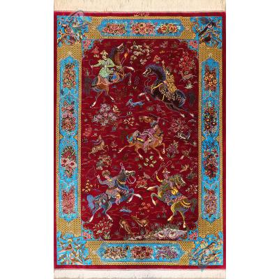 Zaronim Qom Carpet Handmade Hunting Ground Design All Silk