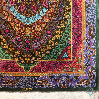 ذرع و نیم دستباف تمام ابریشم قم طرح جدید بوستان تولیدی قالیکده هشتاد رج تارو پود