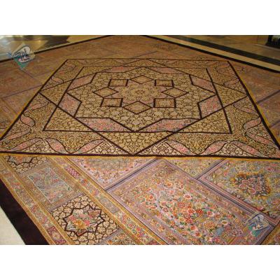 Twelve Meters Qom Carpet Handwoven Silk & Wool Rug in the Carpet Design      