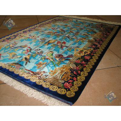 Zar-o-Charak Qom Carpet Handmade Forty parrots Design