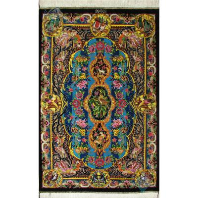 Zar-o-Charak Qom Carpet Handmade flower and bird Design