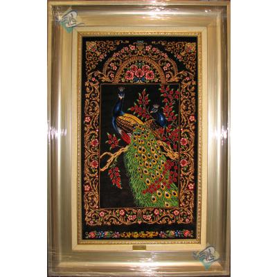 Tableau Carpet Handwoven Qom Peacock Design all Silk