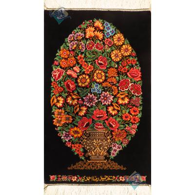 تابلویی فرش دستباف تمام ابریشم قم ستونی گلدانی تولیدی احمدی
