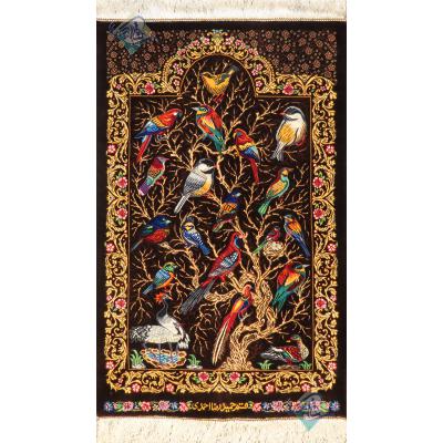 Tableau Carpet Handwoven Qom Tree and nightingale Design all Silk