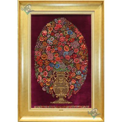 Tableau Carpet Handwoven Qom Flower pot Design all Silk