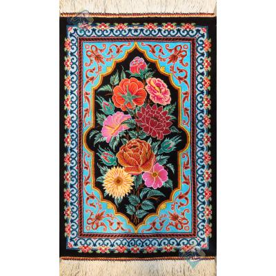 Pair Mat Qom Carpet Handmade Flower Design All Silk