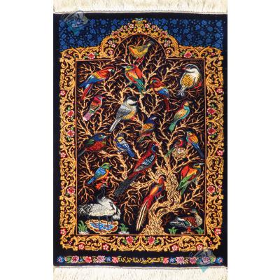 Tableau Carpet Handwoven Qom Tree and Nightingale Design