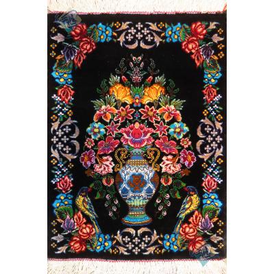 Pair Mat Qom Carpet Handmade Flower pot Design All Silk