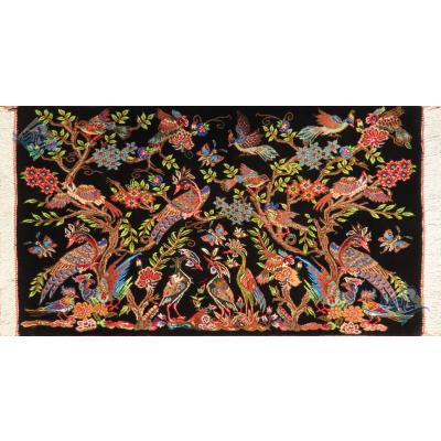 Tableau Carpet Handwoven Qom Bird and Forest Design