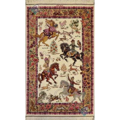 Zarocharak Qom Carpet Handmade Hunting Ground Design All Silk