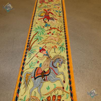 Tableau Qom Carpet Handmade Hunting Ground Design All Silk