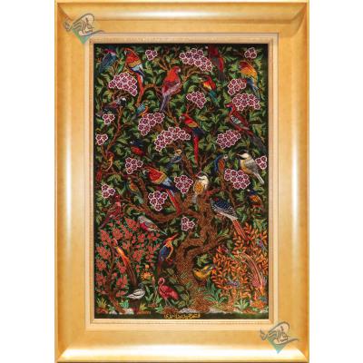 Tableau Carpet Handwoven Qom The Forest Of Birds Design