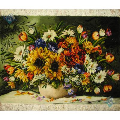 Tabriz Tableau Carpet Basket Sunflowers
