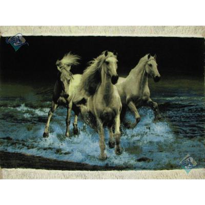 Tableau Carpet Handwoven Tabriz Horses on the Beach Design