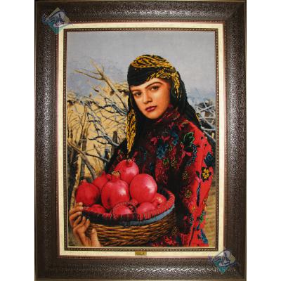 Tableau Carpet Handwoven Tabriz Pomegranate Sale Girl Design