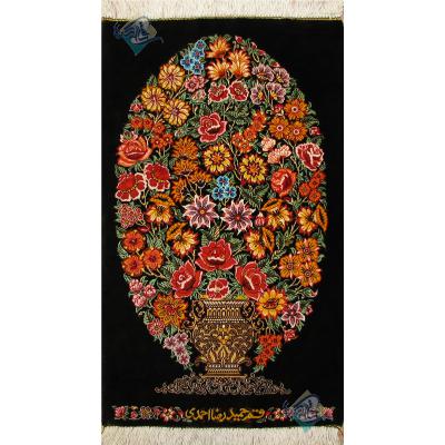تابلو فرش دستباف تمام ابریشم قم طرح گلدانی تولیدی احمدی