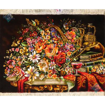 Tableau Carpet Handwoven Tabriz Flower pot & Book Design