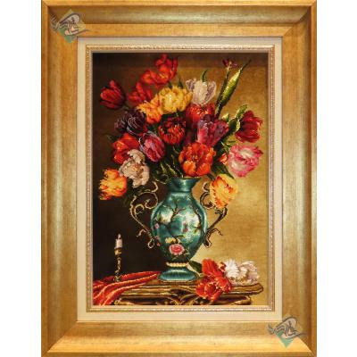 Tableau Carpet Handwoven Tabriz Flower pot& candle Design