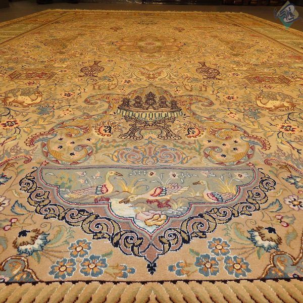 جفت شش متری دستباف تبریز طرح رسول نامی شصت رج چله و گل ابریشم - Image 11