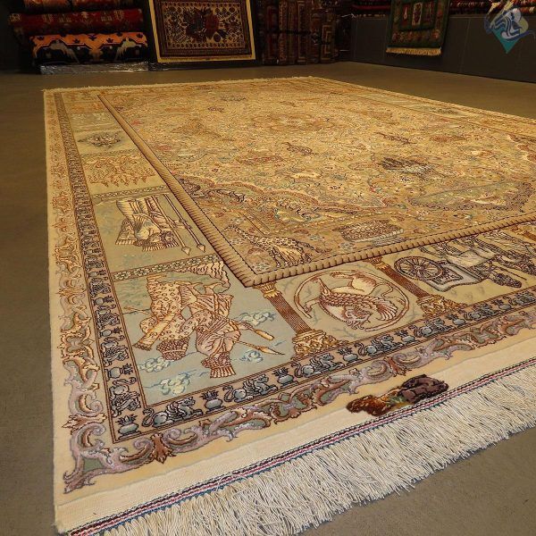 جفت شش متری دستباف تبریز طرح رسول نامی شصت رج چله و گل ابریشم - Image 10
