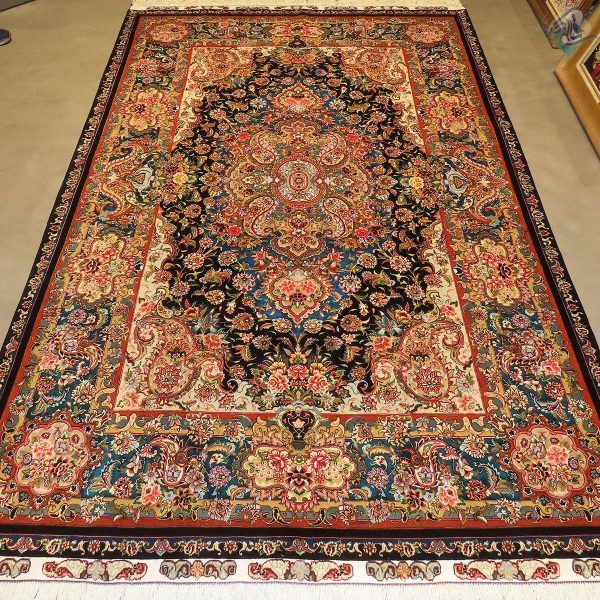 شش متری دستباف تبریز طرح سالاری جدید دو کف ابریشم دور گلیم بافدار - Image 3
