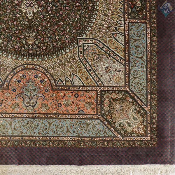 قالیچه دستباف تمام ابریشم قم اصل محمد جمشیدی - Image 4
