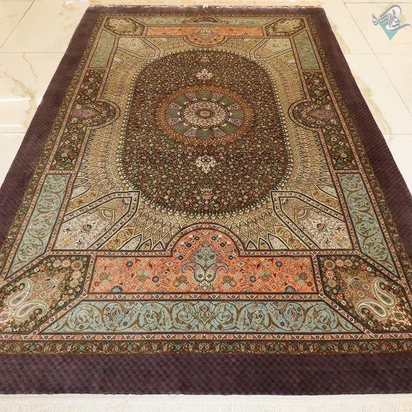 قالیچه دستباف تمام ابریشم قم اصل محمد جمشیدی - Image 8