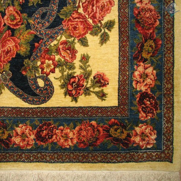 قالیچه دستباف سنندج طرح گل فرنگ چله و گل ابریشم اعلا باف - Image 4