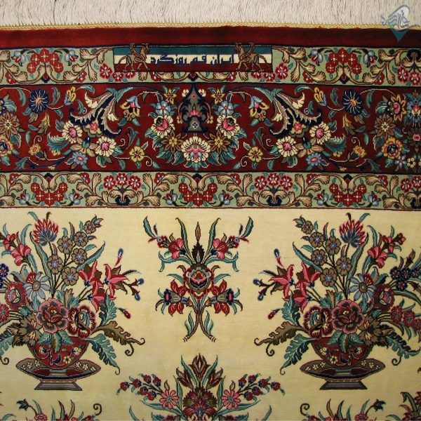 قالیچه دستباف تمام ابریشم قم نقشه دسته گلی تولیدی روزگرد - Image 5