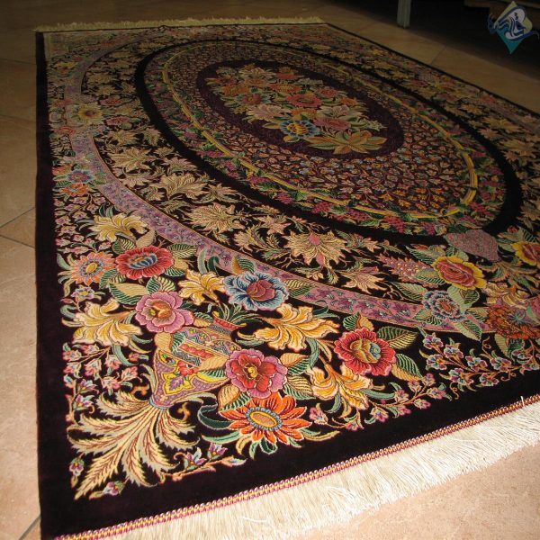 قالیچه دستباف تمام ابریشم قم طرح گلستان تولیدی صبوری هشتاد رج - Image 4