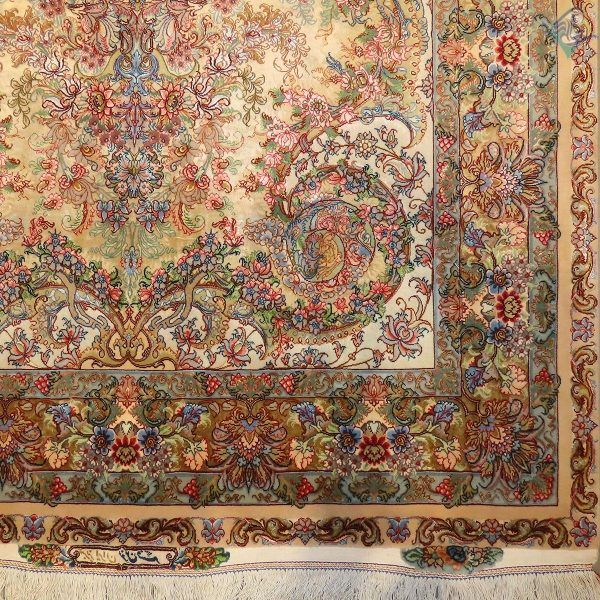 جفت قالیچه دستباف تبریز طرح جدید موج مهر دوکف ابریشم شصت رج واقعی - Image 4