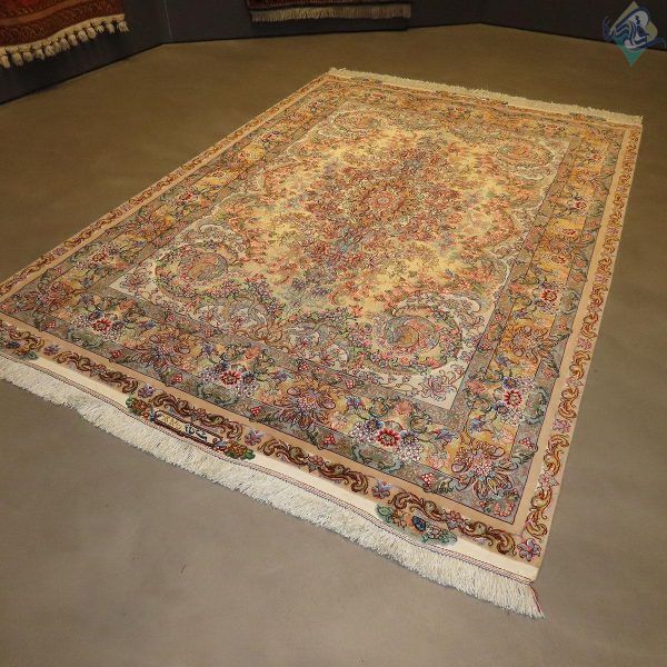 جفت قالیچه دستباف تبریز طرح جدید موج مهر دوکف ابریشم شصت رج واقعی - Image 5