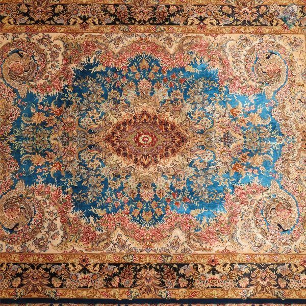 قالیچه دستباف تبریز طرح جدید موج مهر دوکف ابریشم پنجاه و هشت رج - Image 7