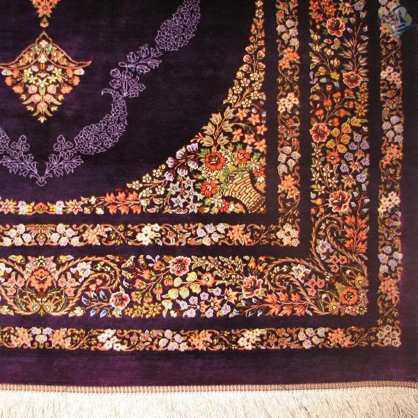 ذرع و نیم دستباف تمام ابریشم قم کف ساده تولیدی باستان - Image 4