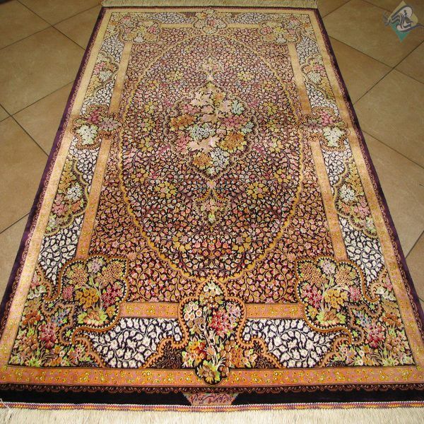 ذرع و نیم دستباف تمام ابریشم قم طرح سینی گل تولیدی بیطرفان - Image 4