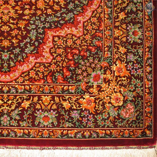 ذرع و نیم دستباف تمام ابریشم قم طرح تاج گل مارک رجبیان - Image 4