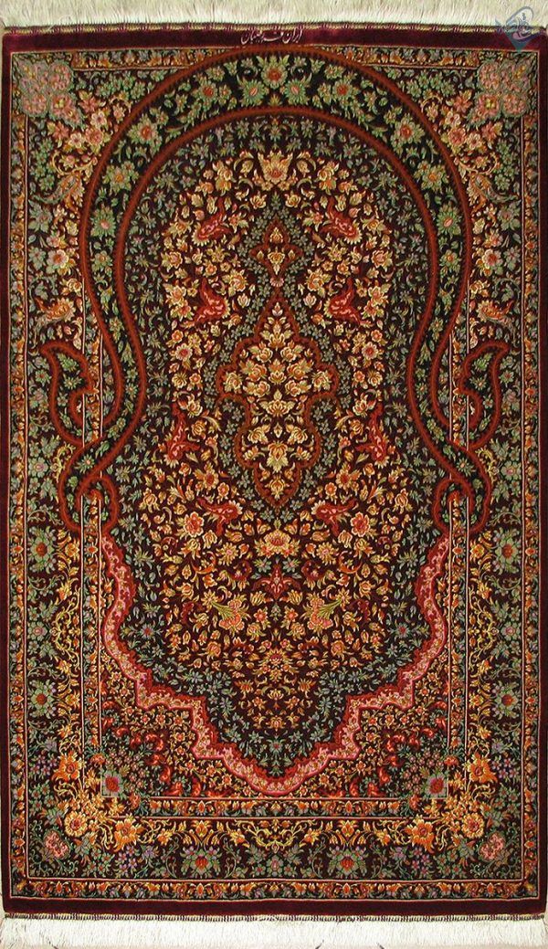 زرونیم دستباف تمام ابریشم قم طرح تاج