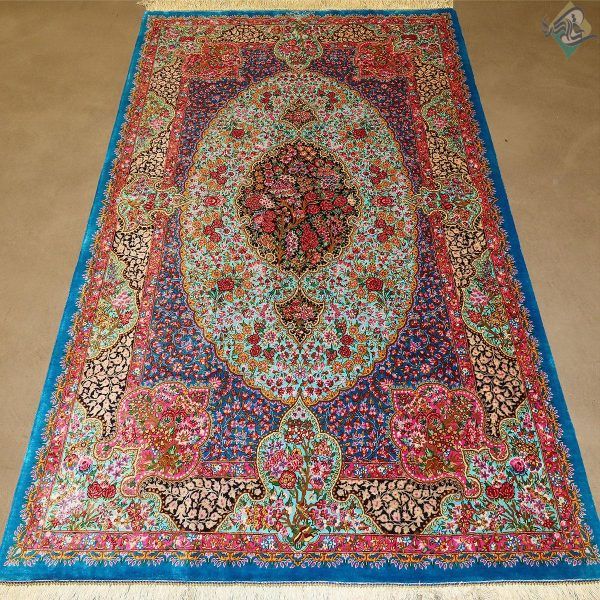 ذرع و نیم دستباف تمام ابریشم قم طرح ترنج یکطرفه تولیدی قالیکده - Image 2