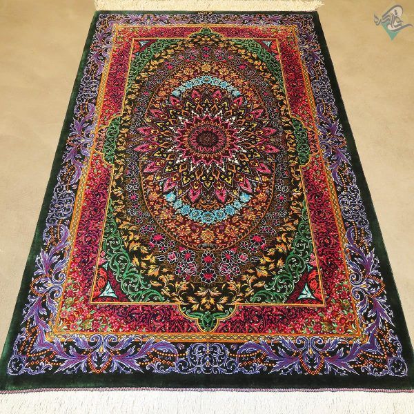 ذرع و نیم دستباف تمام ابریشم قم طرح جدید بوستان تولیدی قالیکده - Image 2