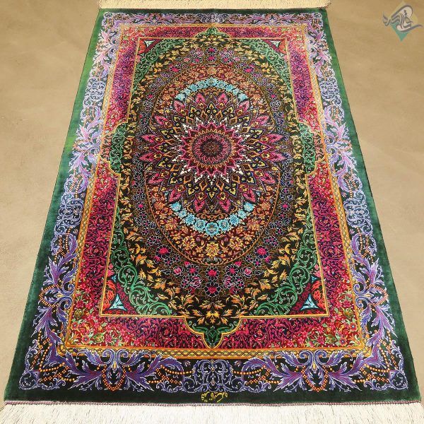 ذرع و نیم دستباف تمام ابریشم قم طرح جدید بوستان تولیدی قالیکده - Image 3