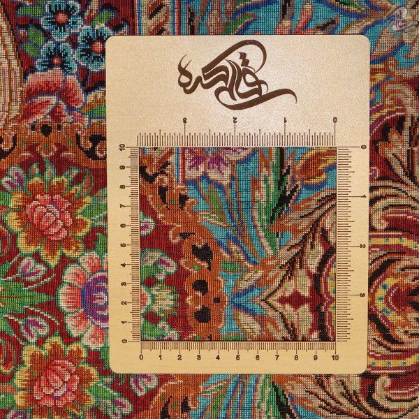 ذرع و نیم دستباف تمام ابریشم قم طرح جدید گل سرخی قالیکده هشتاد رج - Image 2
