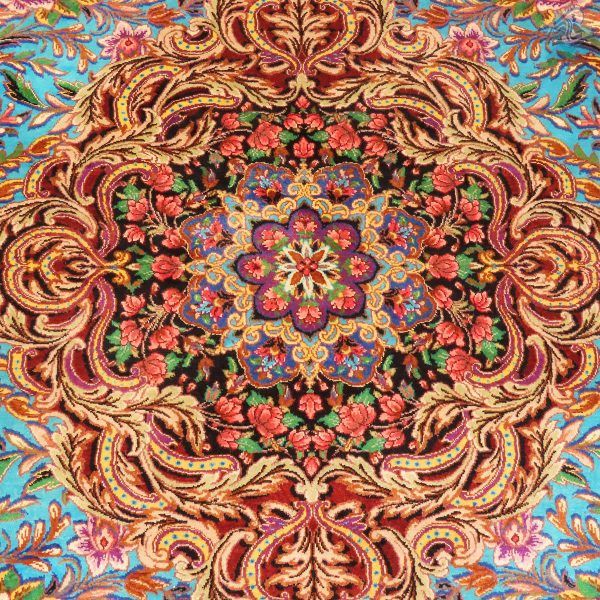 ذرع و نیم دستباف تمام ابریشم قم طرح جدید گل سرخی قالیکده هشتاد رج - Image 3