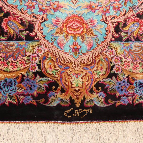 ذرع و نیم دستباف تمام ابریشم قم طرح جدید گل رز قالیکده هشتاد رج - Image 10