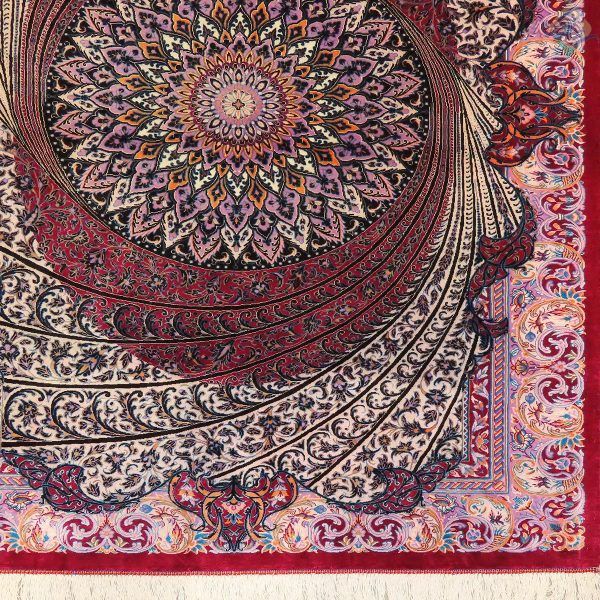 ذرع و نیم دستباف تمام ابریشم قم طرح جدید کهکشان قالیکده هشتاد رج - Image 4